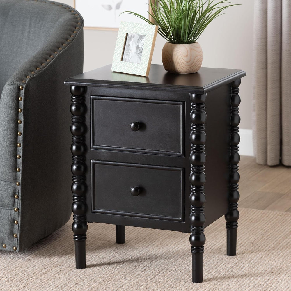 Baxton Studio Malinda Classic Black Wood 2-Drawer End Table with Spindle Legs
