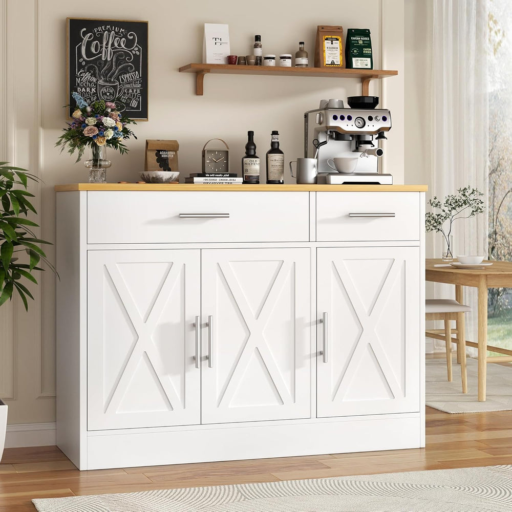 Vongrasig Coffee Bar Cabinet, Farmhouse Sideboard Buffet Cabinet with Storage...