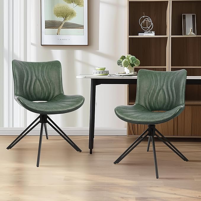Dining Chairs Set of 4, 360° Swivel Upholstered Mid-Century Modern Kitchen Di...