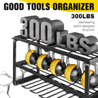 Power Tool Organizer Wall Mount - 300Lbs Load 3 Layers Storage Rack with 7 Drill Holders for Drills Cordless Tools. Heavy Duty Iron Garage Tool Organizer Storage for Workshop Shed Pegboard Basement