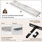 RICHFOCUS 36Inch Floating Shelves for Wall 2 Pack Shelves for Bedroom|Kitchen|Bathroom Wall Mounted Rustic Distressed Wood Floating Shelf with Invisible Brackets for Books|Storage|Decor, Rustic