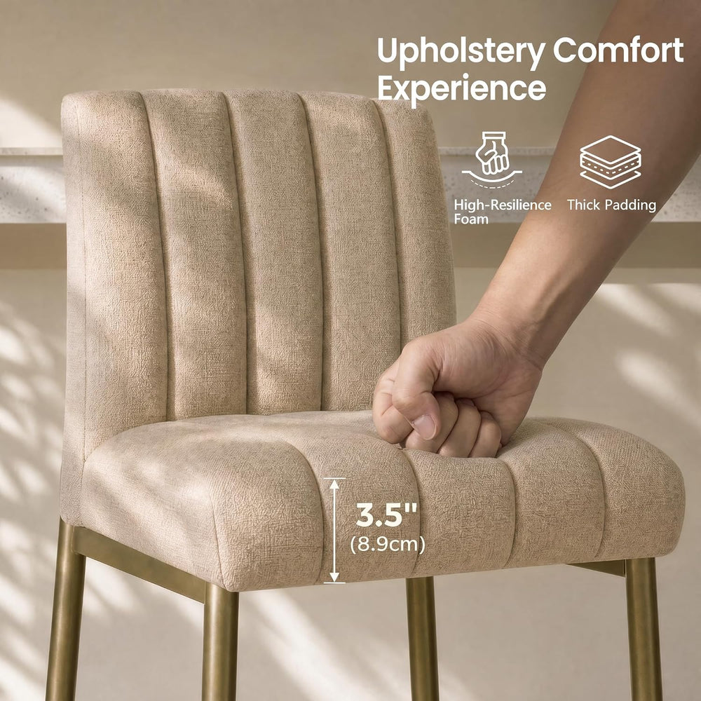 GrandNoor Comfortable Bar Stools Set of 2, 26” Thick Upholstered Counter Heig...