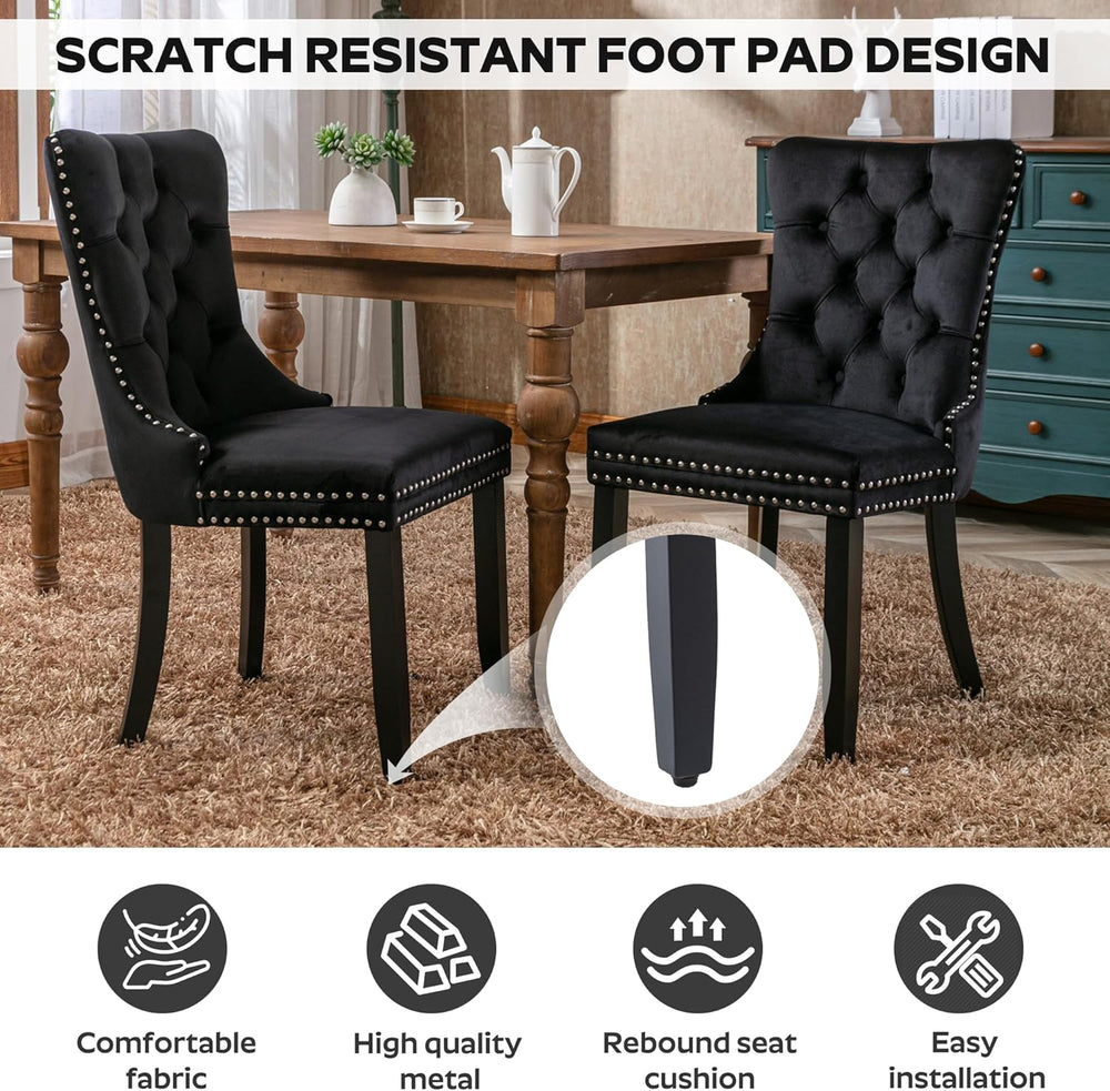 5-Piece 39" Round Glass Dining Table Set with 4 Velvet Upholstered Chair...