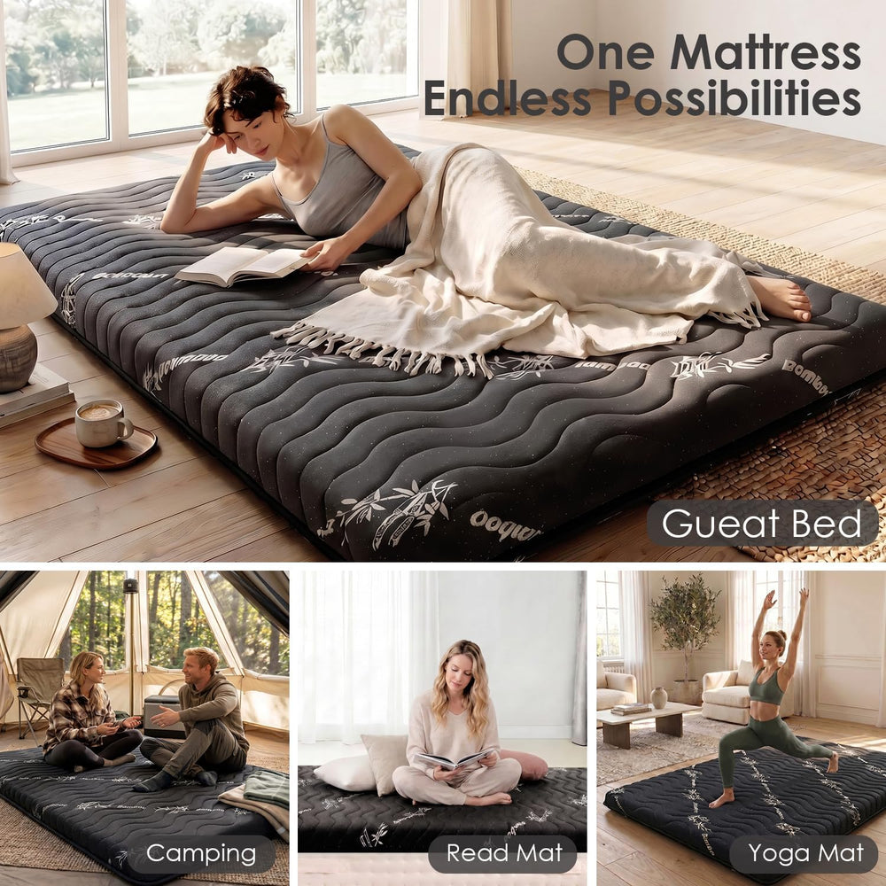 Japanese Floor Futon Mattress, 3.5" Thick Viscose Derived from Bamboo, T...