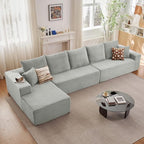 166.9" Cloud Sectional Couch with L-Shape Chaise, Modern Modular Comfy Sofa Chaise Longue, Upholstered Corduroy Couches Sleeper with Deep Seat for Living Room Bedroom, No Assembly Required, Grey