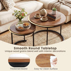 GOFLAME Nesting Coffee Tables Set of 2, Stacking Round Center Table with Wooden Tabletop & Powder Coated Steel Frame, Living Room Coffee End Table Set for Apartment, Bedroom (Brown & Black)