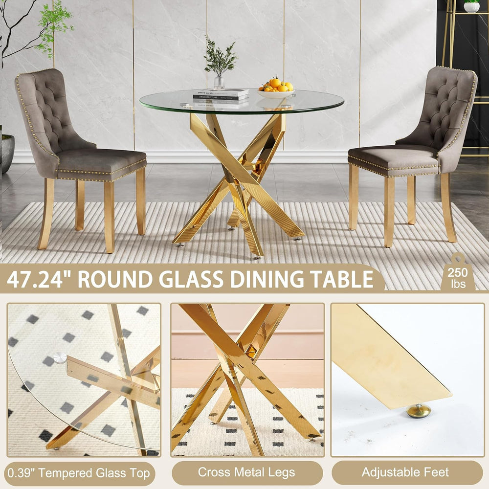 47.24" Round Dining Table for 6 8, Modern Clear Glass Kitchen Table for ...