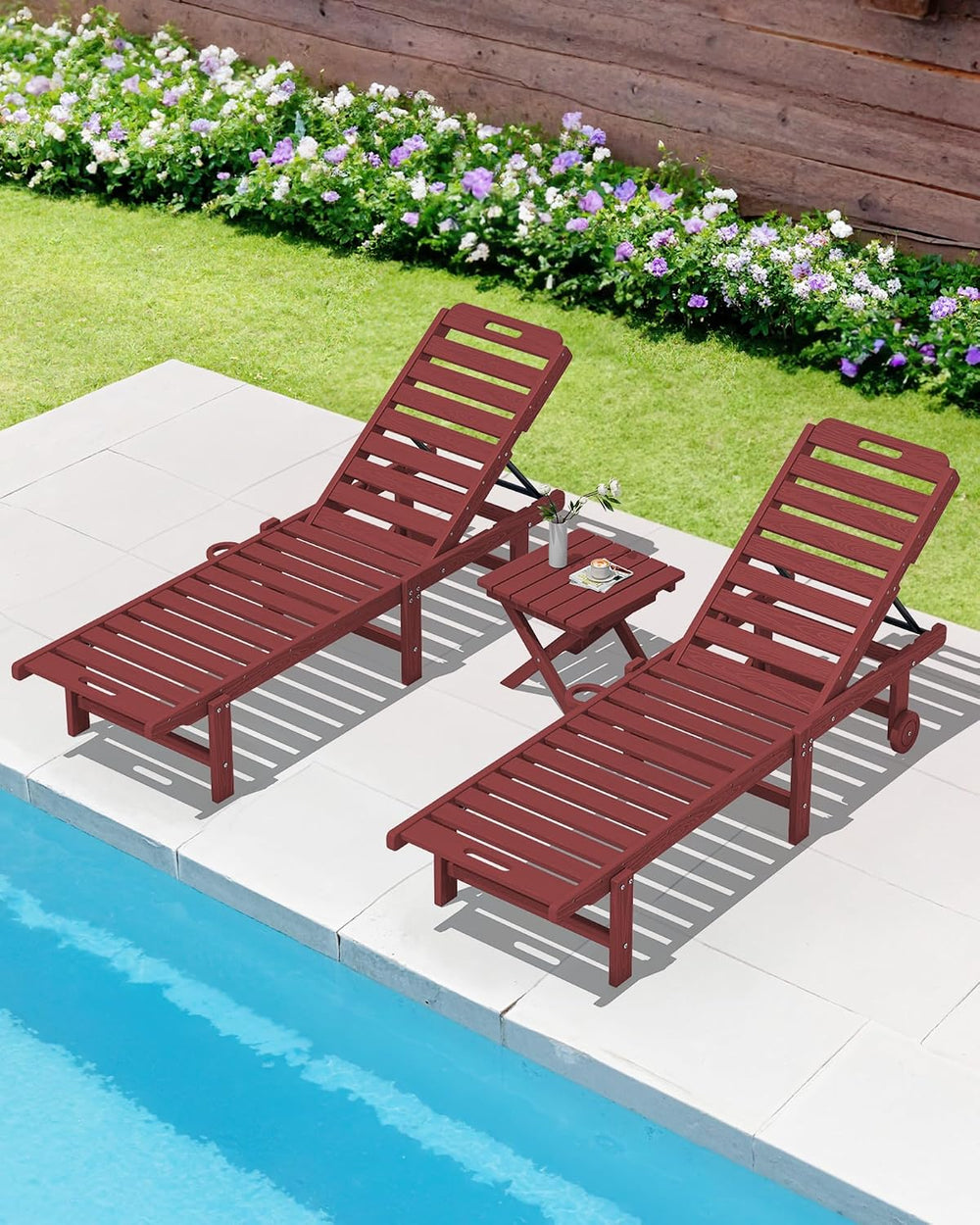 SERWALL Small Folding Outdoor Side Table Set of 4, Red