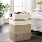 Laundry Hamper, 95L Tall Laundry Basket with Leather Handles, Rectangle Large Clothes Hamper for Organizing, Cotton Woven Laundry Baskets Storage Hampers for Bedroom, Nursery, Living Room