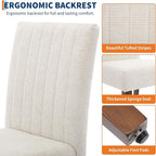 Upholstered Dining Chairs Set of 2, Modern Fabric Kitchen Side Chairs with Sturdy Wood Legs, Parsons Design, Comfortable Soft Linen for Dining Room, Restaurant, Cafe, Beige-Vertical Stripes