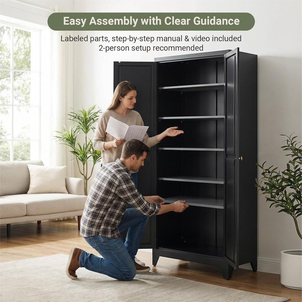 75" Metal Kitchen Storage Cabinet with Doors, Freestanding Steel Pantry ...