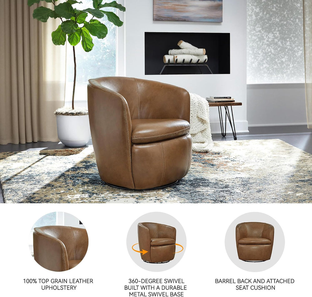 Signature Design by Ashley Modern Top Grain Leather Swivel Barrel Chair