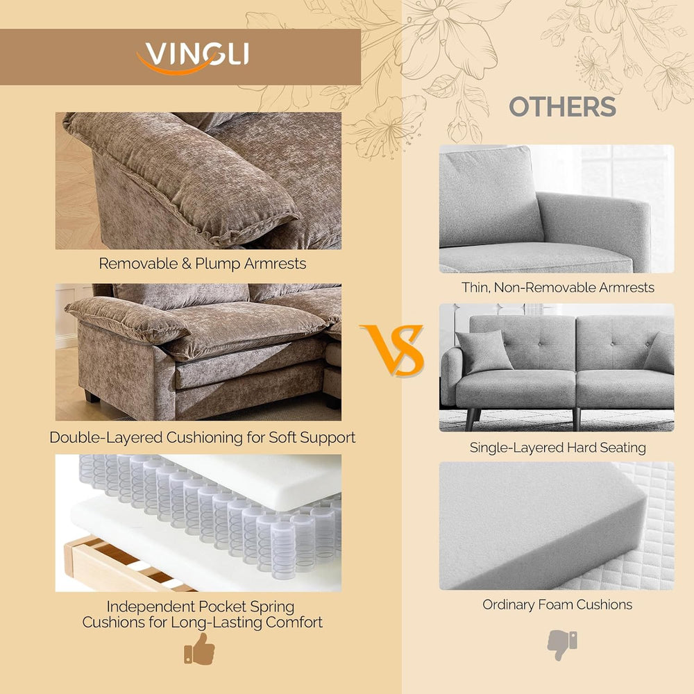 VINGLI 87" Convertible Sectional Loveseat Sofa with Deep Seat &Movab...