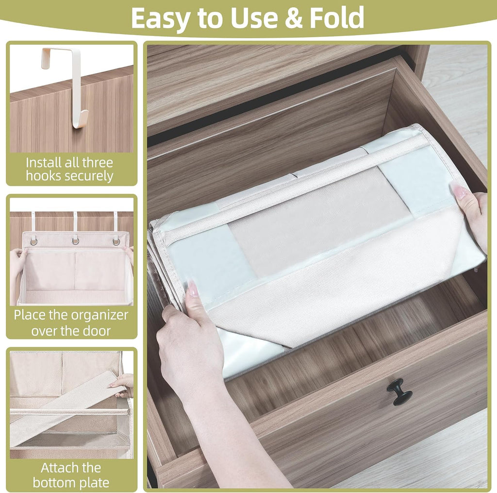 Over Door Organizer with 6 Extra Large Pockets 12 Side Pockets, 2-Pack Sturdy Closet Rack, Hanging Storage Organizer with Clear Window for Shoes, Diapers, Bedroom, Bathroom, Beige