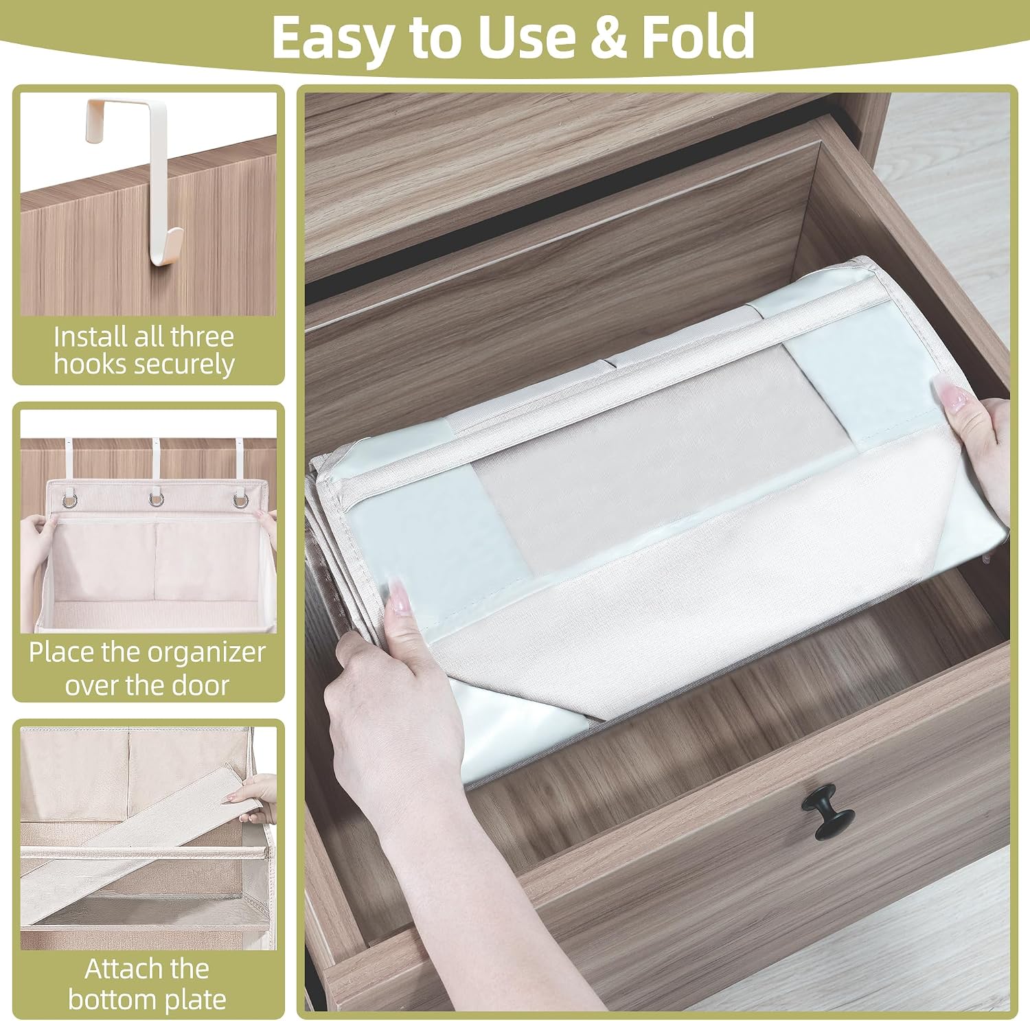 Over Door Organizer with 6 Extra Large Pockets 12 Side Pockets, 2-Pack Sturdy Closet Rack, Hanging Storage Organizer with Clear Window for Shoes, Diapers, Bedroom, Bathroom, Beige