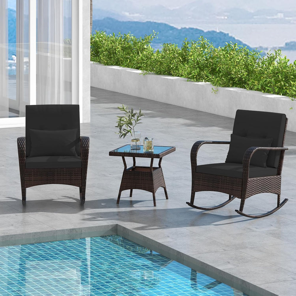 Tangkula 3 Pieces Rocking Bistro Set, Patiojoy Outdoor PE Rattan Rocker Chair...