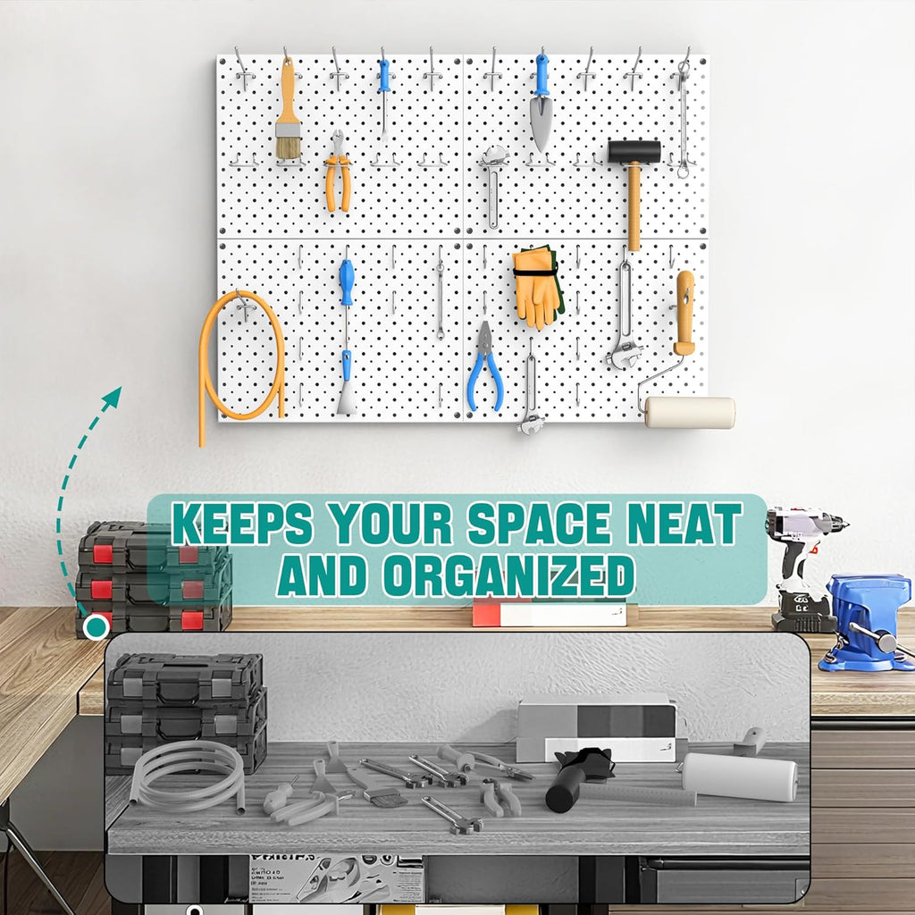 EVERHANGER Metal Pegboard Panels, Heavy Duty Pegboard Wall Organizer, Garage Wall Panels, Tool Storage Organization, 12"X16", 2pcs, White