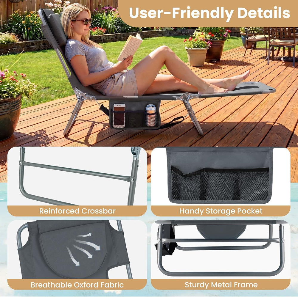 Goplus Tanning Chair, Portable Lightweight 10.5LBS Beach Lounger with Face Ar...