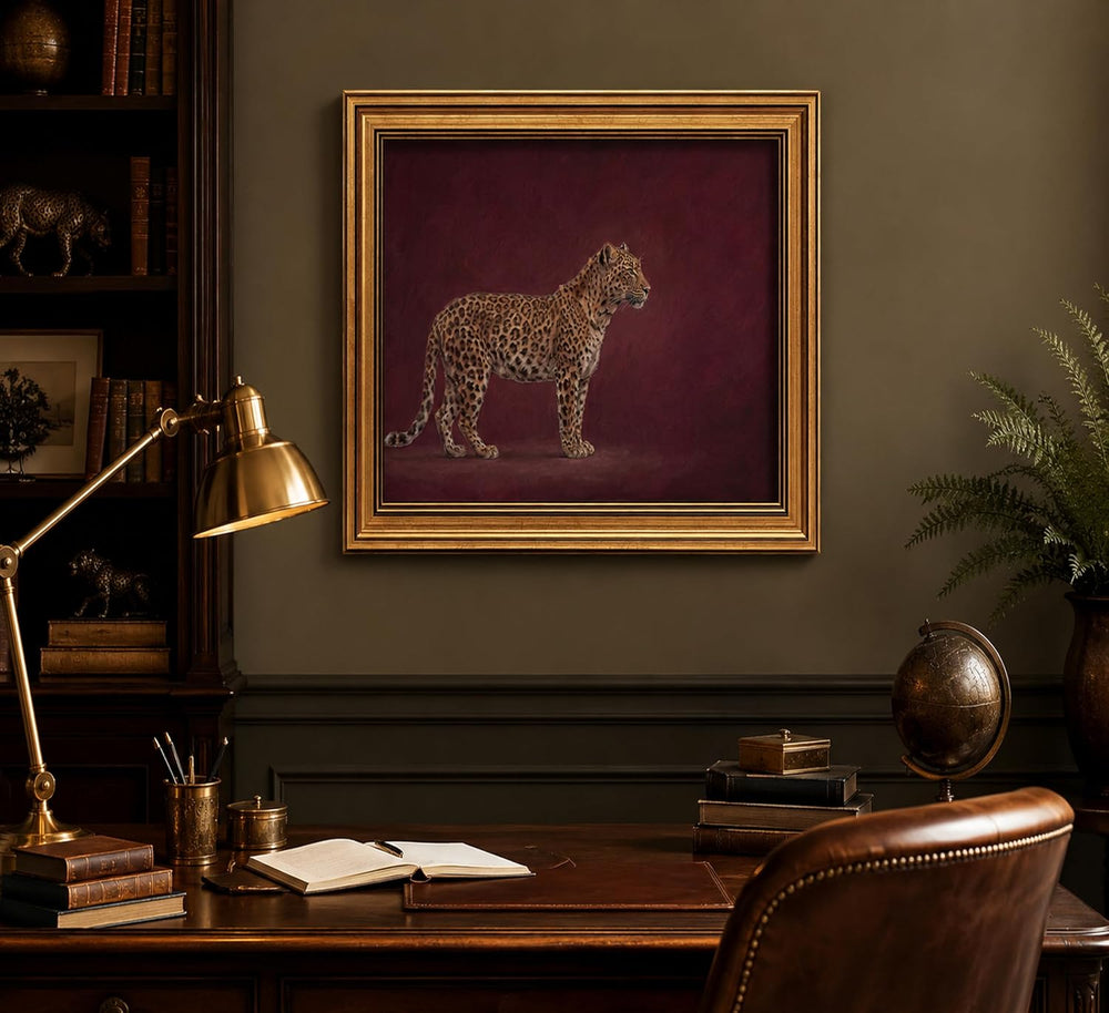 Gold Framed 3D Textured Wall Art, Vintage Burgundy Cheetah Canvas Prints, Min...