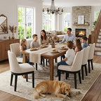 Modern Dining Chairs Set of 6 with Comfortable Back Support, Farmhouse Soft Linen Upholstered Kitchen Dining Room Chairs with Black Solid Wood Legs, Armless Accent Side Chairs for Living Room, Beige