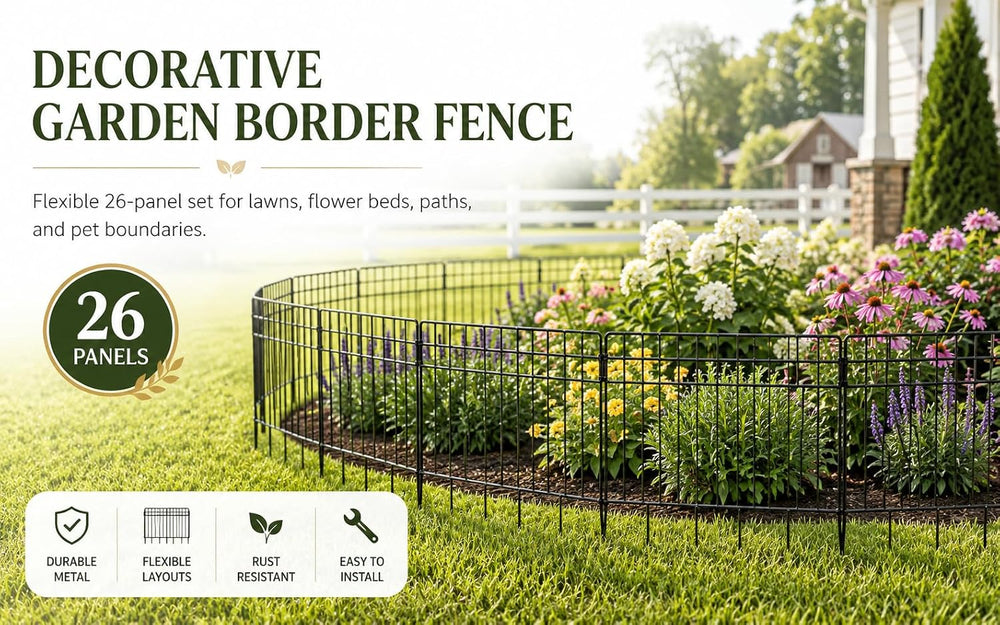 Garden Fence 26.7 FT x 17" H, Decorative Metal Border for Flower Beds