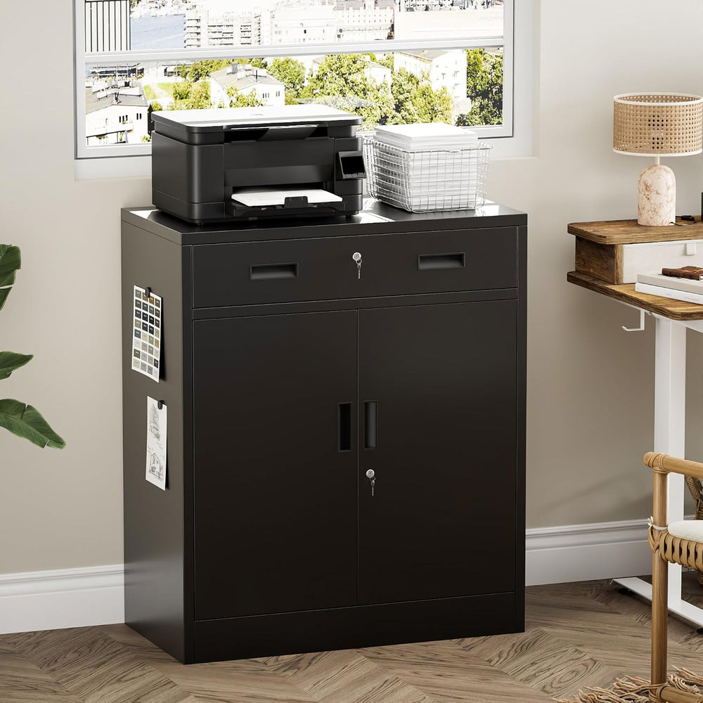 Metal Storage Cabinet 36" H, Locking Storage Cabinet with 1 Drawer and A...