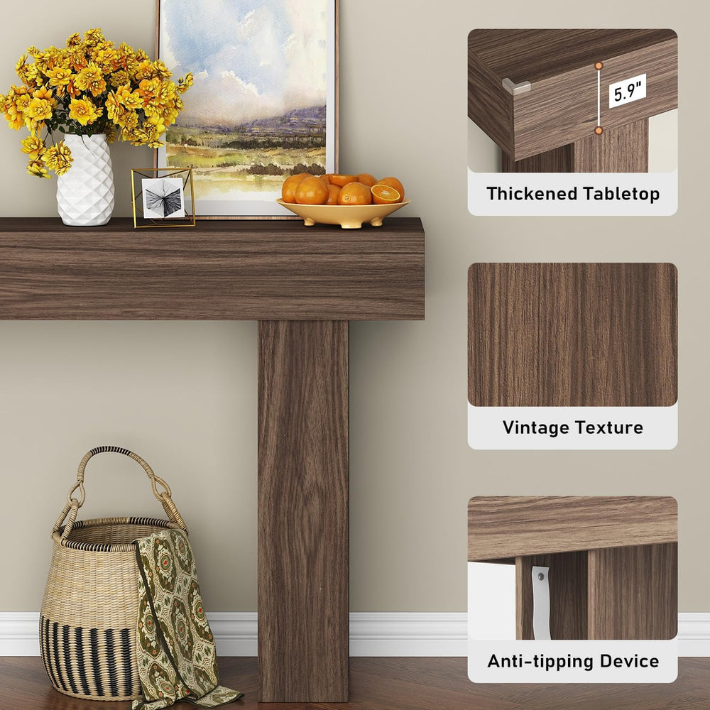 63 Inch Long Console Table for Entryway, Farmhouse Wood Sofa Table Behind Cou...