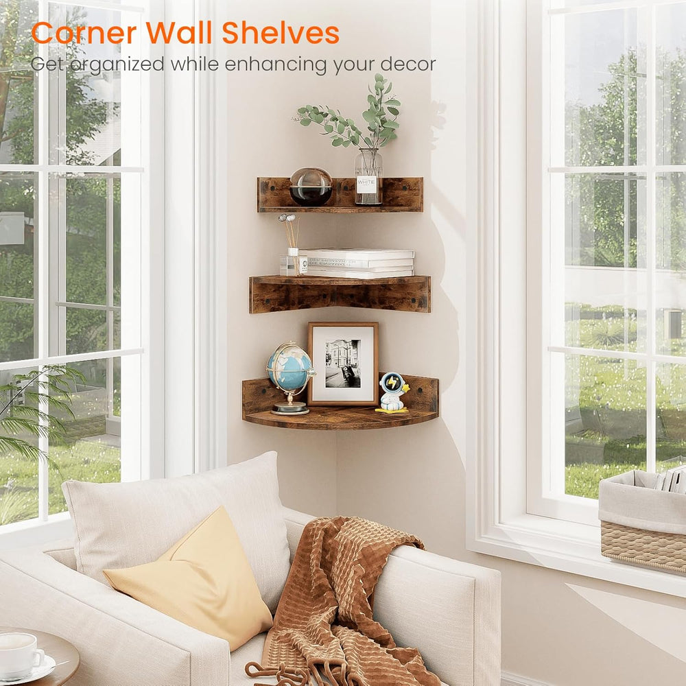 Homode Corner Shelf Wall Mount, Set of 3 Floating Corner Shelves with Cord Ho...