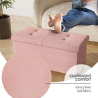 STORAGEBUD Storage Ottoman Bench with Bins, 30-in Storage Bench for Bedroom End of Bed, Folding Foot Rest Ottoman for Living Room Max 660lbs, Fabric Ottomans, Pink