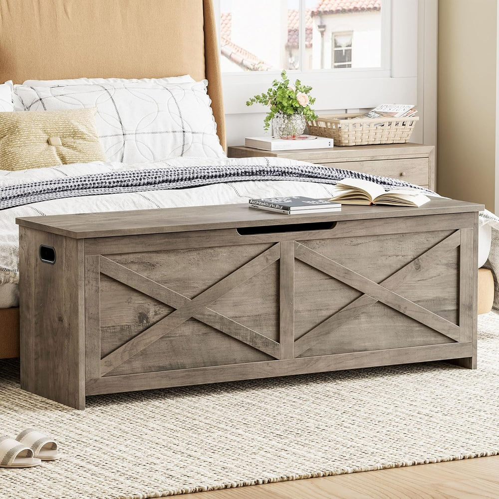 GarveeHome 47.2 in Storage Chest, Wooden Storage Bench with Safety Hinges, Ea...