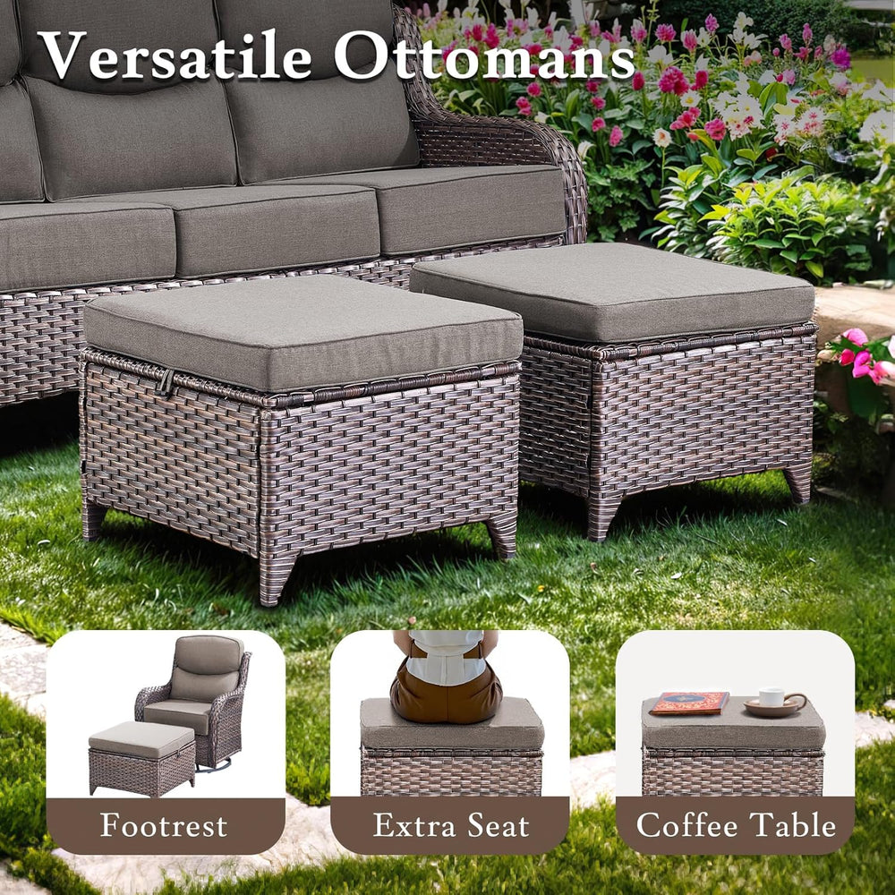 Patio Wicker Ottomans Set of 2, All Weather Outdoor Rattan Ottoman Seat, 2 Pi...