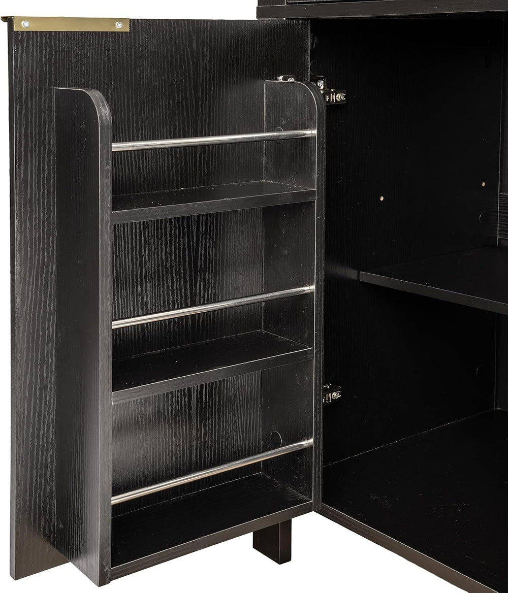 ZeHuoGe Fluted Tall Arched Pantry Cabinet with Adjustable Shelves, Elegant Di...