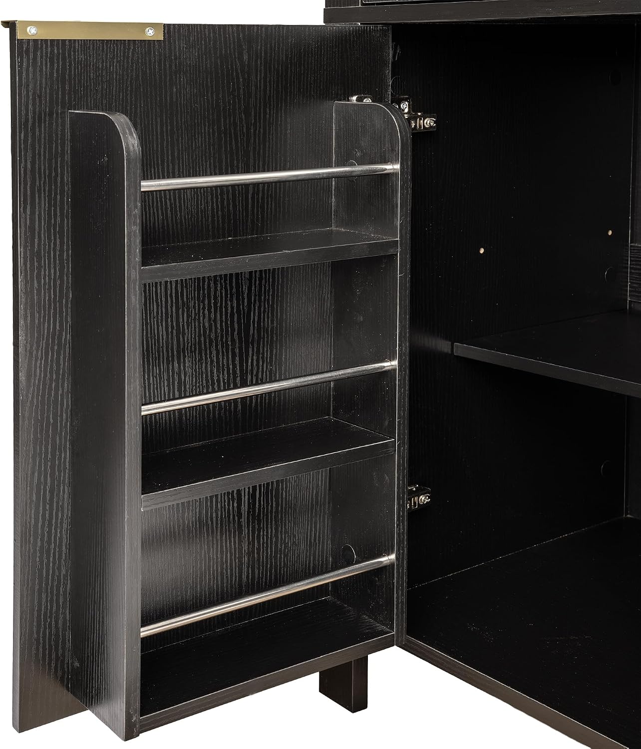 ZeHuoGe Fluted Tall Arched Pantry Cabinet with Adjustable Shelves, Elegant Display Storage with Hidden Drawer & Glass Door for Kitchen, Living Room, Dining Room (Black)