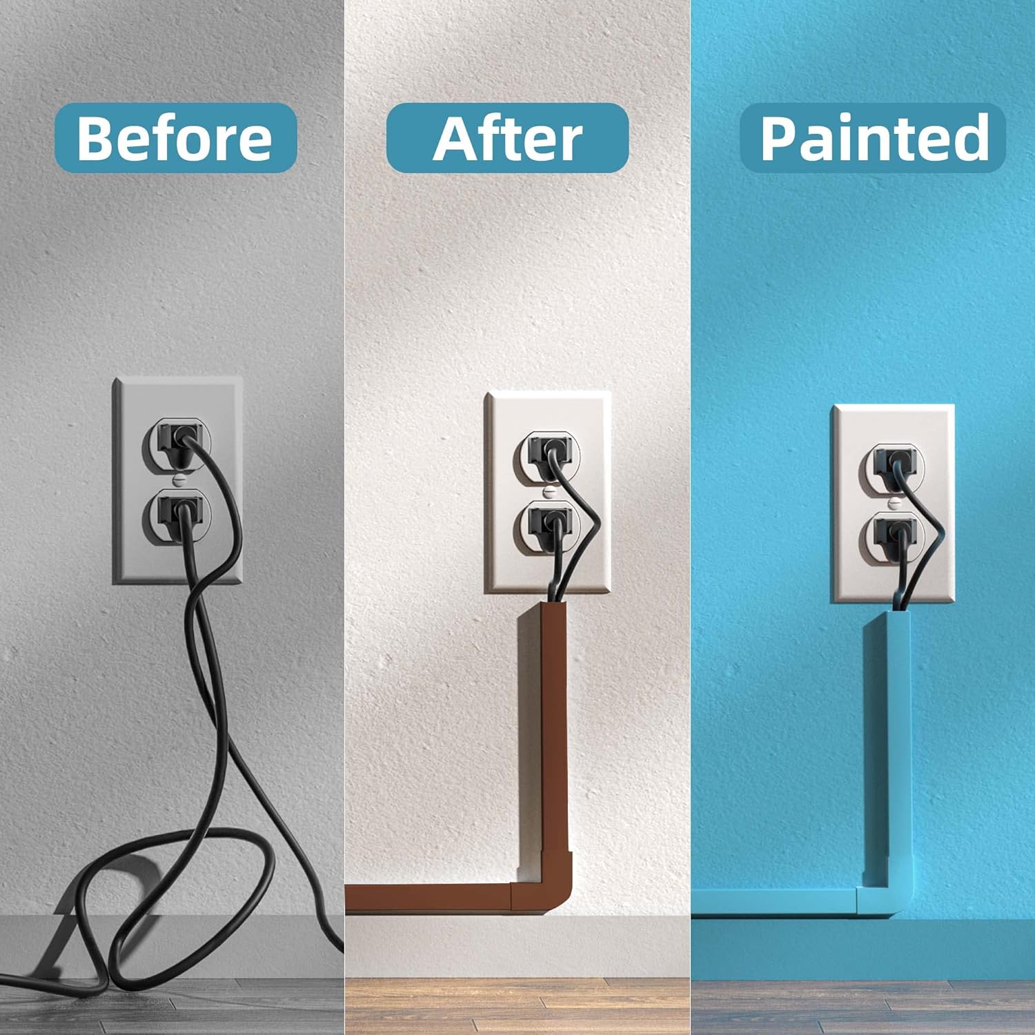 Wire Hider, 157in Delamu Cord Hider Wall, Paintable Wire Covers for Cords, TV Cable Hider Wall Kit, Cable Covers Raceway, Cable Management Hide TV Cords for Wall Mount TV, 10XL15.7 W0.95 H0.55in Brown