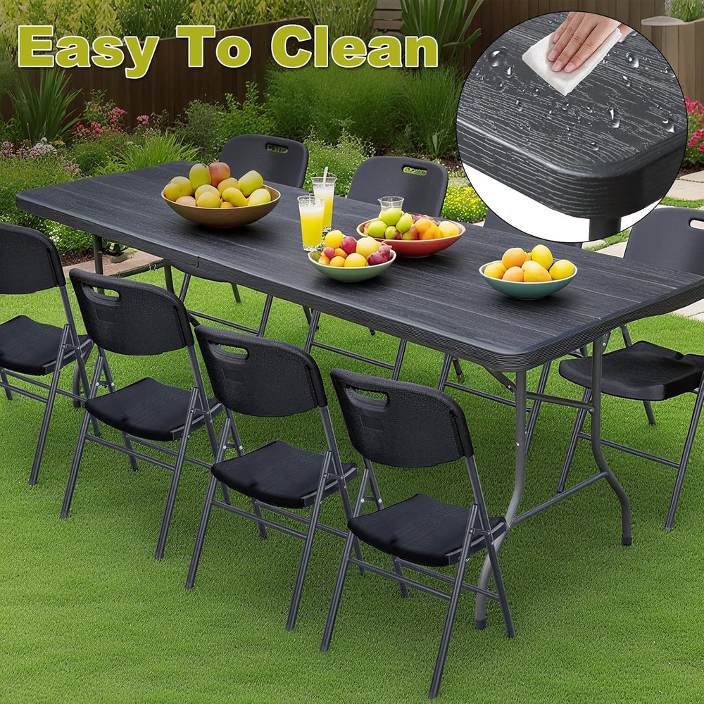 8ft Folding Table, Portable Heavy Duty Plastic Fold-in-Half Utility Table for...