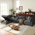 127.6 Inch 5-Seat Modular Convertible Sectional Sofa with Removable Storage Ottoman and 2 Hidden Cupholder, L-Shaped Upholstery Corner Couch for Living Room Apartment Office, Grey