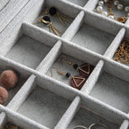Frebeauty Velvet Jewelry Tray,35 Grid Jewelry Organizer with Clear Lid,Earring Holder Organizer Case with Clasp,Drawer Insert for Rings Studs,13.8 x 9.5 x 2 Inches,Gift for Women Girls(Grey)
