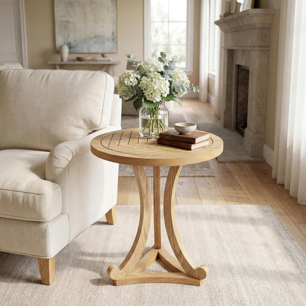 Christopher Knight Home Isele Wood Accent Table with Round Slatted Top Design...