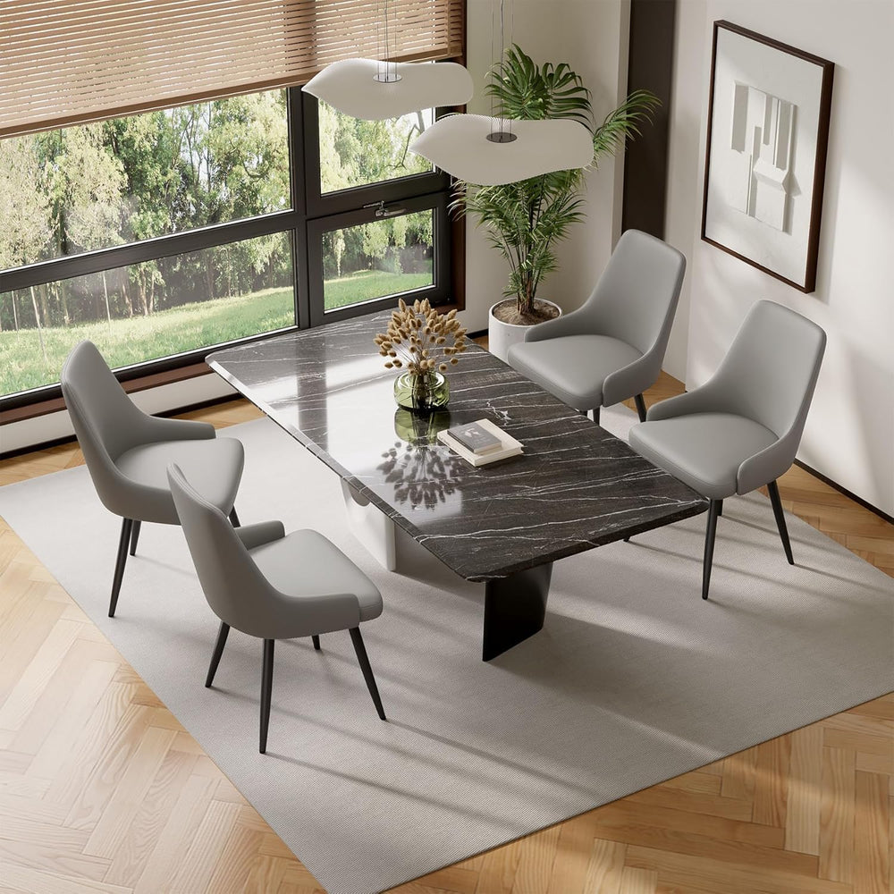 Faux Leather Chairs Set of 6, Waterproof Padded Seat,Grey