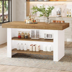 Tribesigns 55-Inch Kitchen Island with Storage, Farmhouse Center Island Table for Kitchen, Dining Room, Living Room (1, Brown and White)