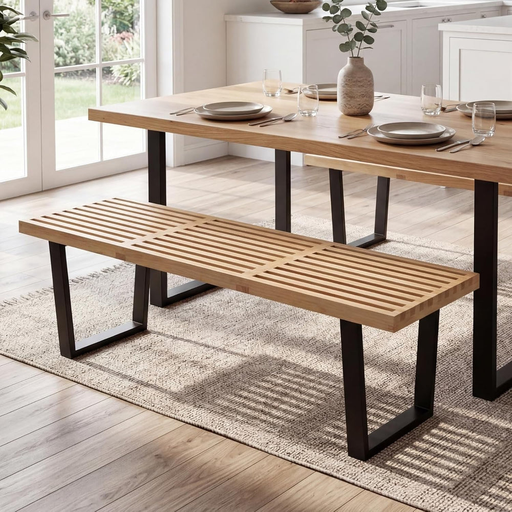 Wooden Dining Bench 55”Industrial Entryway Bench, Modern End of Bed Bench for...
