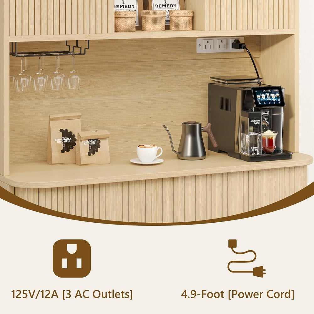 71'' Modern Kitchen Pantry Cabinet with Sliding Tambour Doors& Ad...