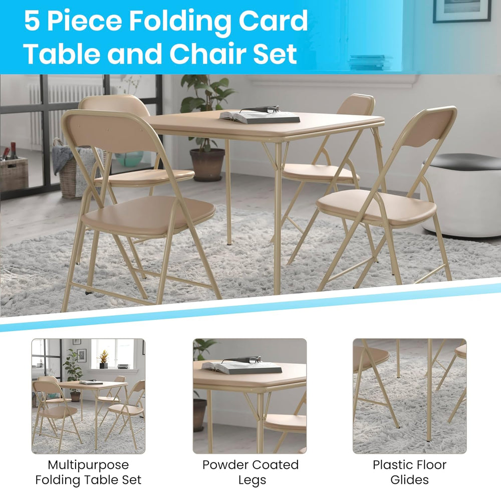 EMMA + OLIVER Tan Square Folding Card Table and Chairs Set for 4 Players | Li...