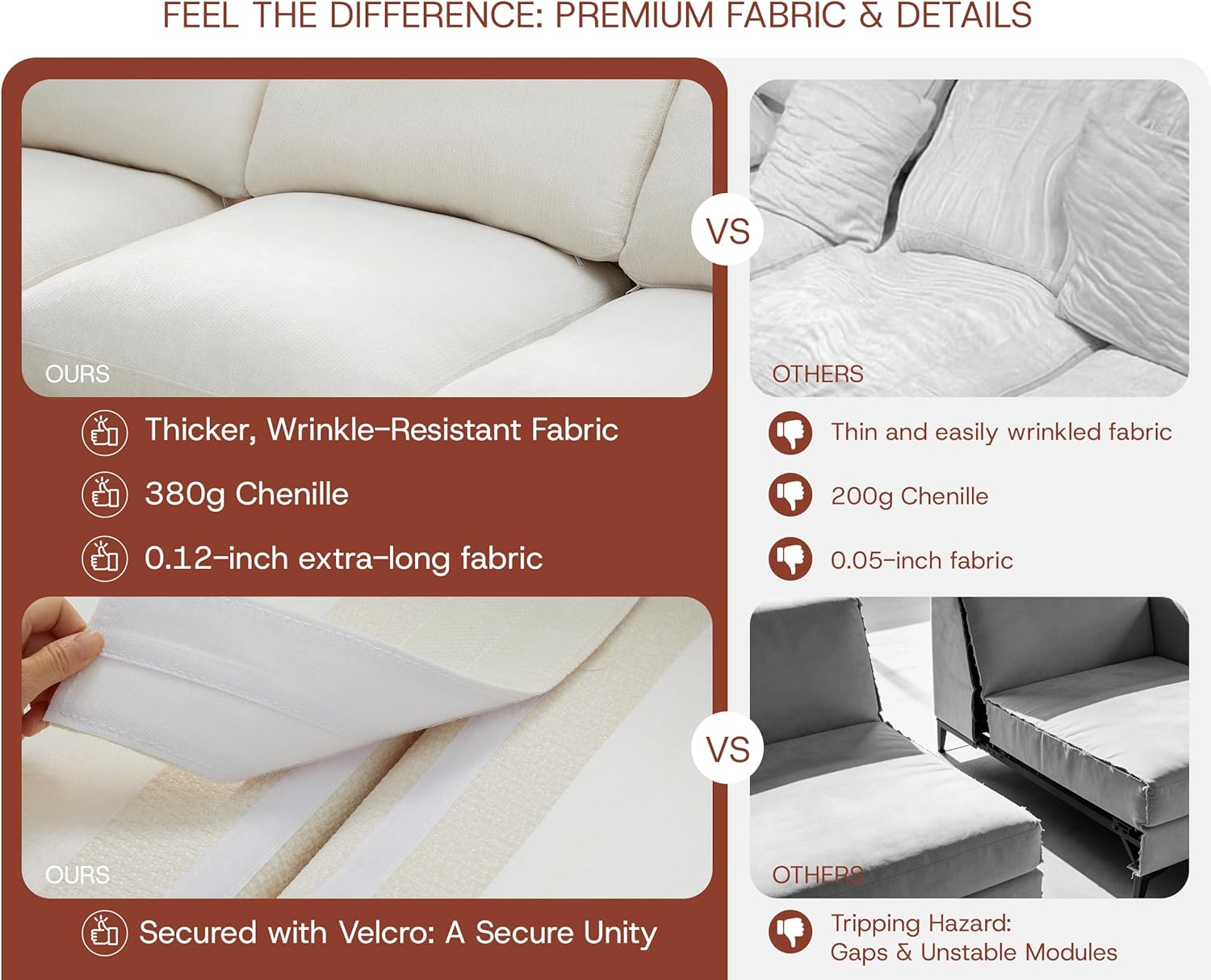 GRUSIGN 110'' Oversized Boneless Cloud Couch for Living Room, Modern Big Sectional Compressed L Shape Couch with Ottoman, Comfy Chenille Deep Seat Memory Foam Spineless 4 Seater Sofa, Beige