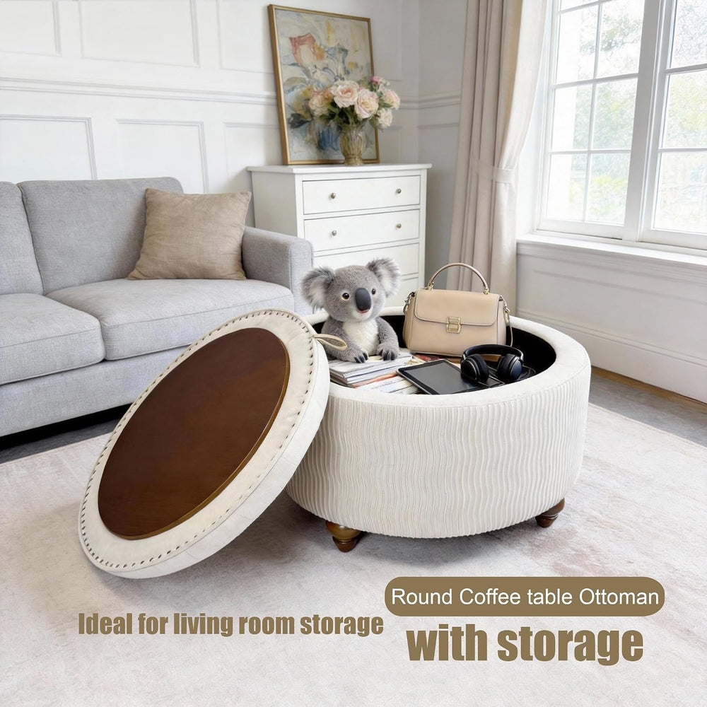 modscape 30 inch Round Storage Ottoman Coffee Table with Lift Off Lid | Moder...