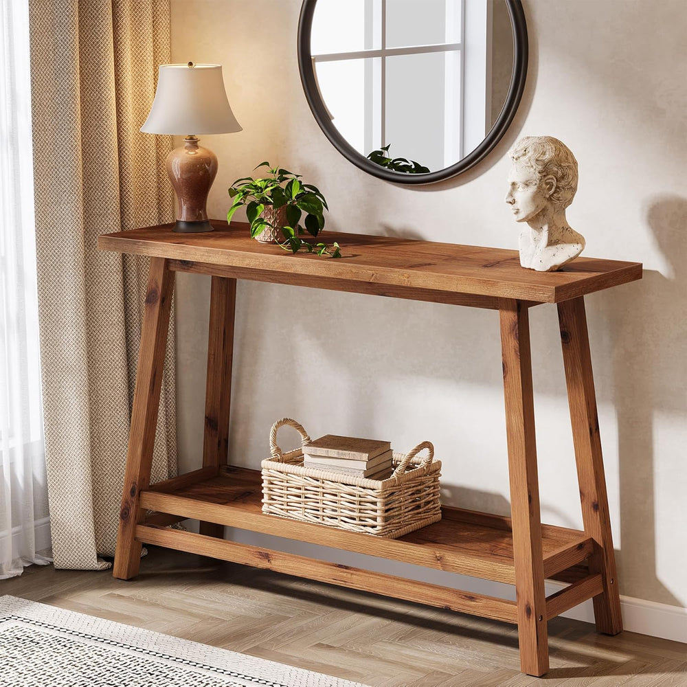 41.3" Farmhouse Console Table, Solid Wood Entryway Table with Storage Sh...