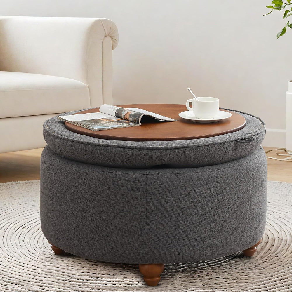 24'' Round Ottoman Coffee Table with Storage, Upholstered Tufted Otto...