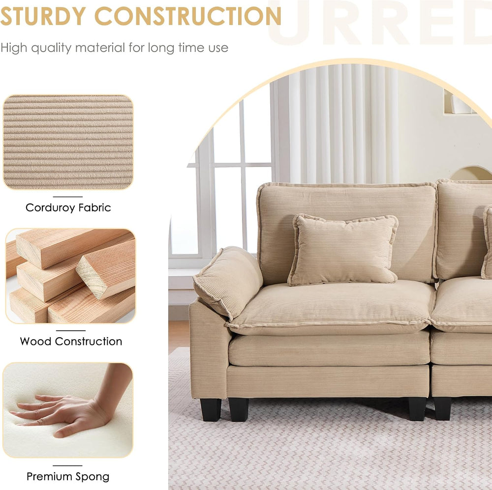 URRED Oversized Modular Sectional Sofa，Solid Khaki：122" U Shaped | Moder...