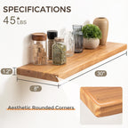 Floating Shelves 30" W x 8" D, Solid Elm Wood Shelves for Wall, 8 Inch Deep Floating Shelves for Home Storage & Display, Rustic Wooden Bathroom Shelves 30 Inch Long, Set of 2, Heavy-Duty Bookshelf