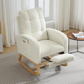 Modern Nursery Rocking Chair, Comfortable Rocker Recliner with Side Pocket, Footrest, Mid Century Upholstered Rocker Glider for Living Room, Bedroom, Nursing Room, High Back & Wood Legs, Teddy Beige